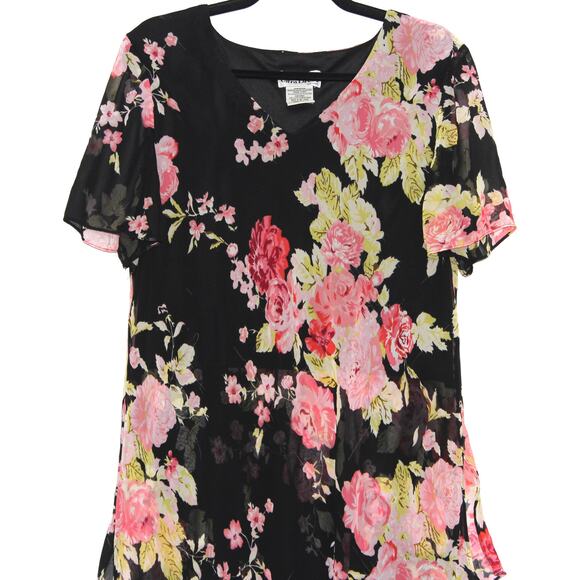 Vintage Chiffon Floral Midi Dress Layered Dress Size 16W - Picture 3 of 11